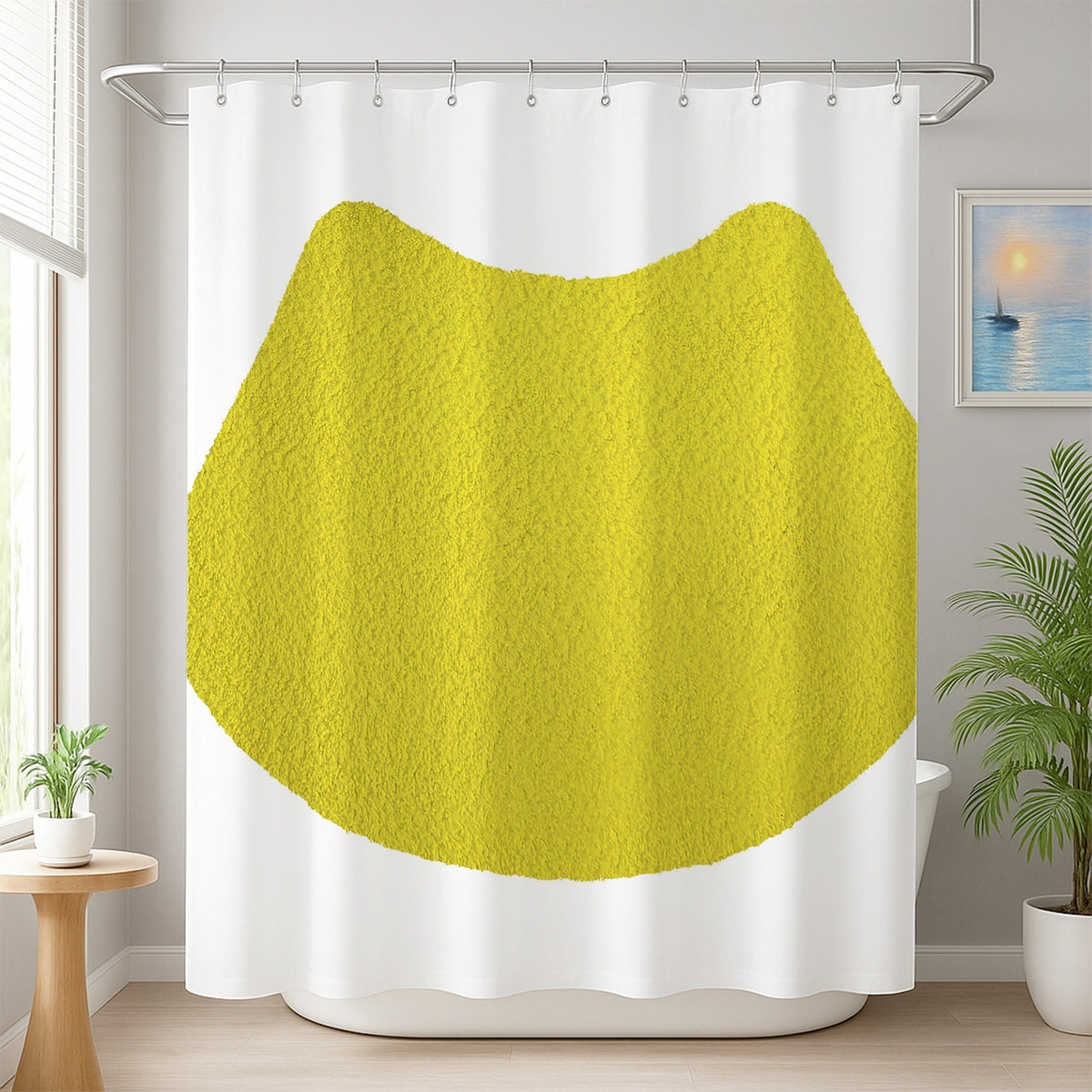 Feblilac Cat U Shape Toilet Mat Yellow Shower Curtain