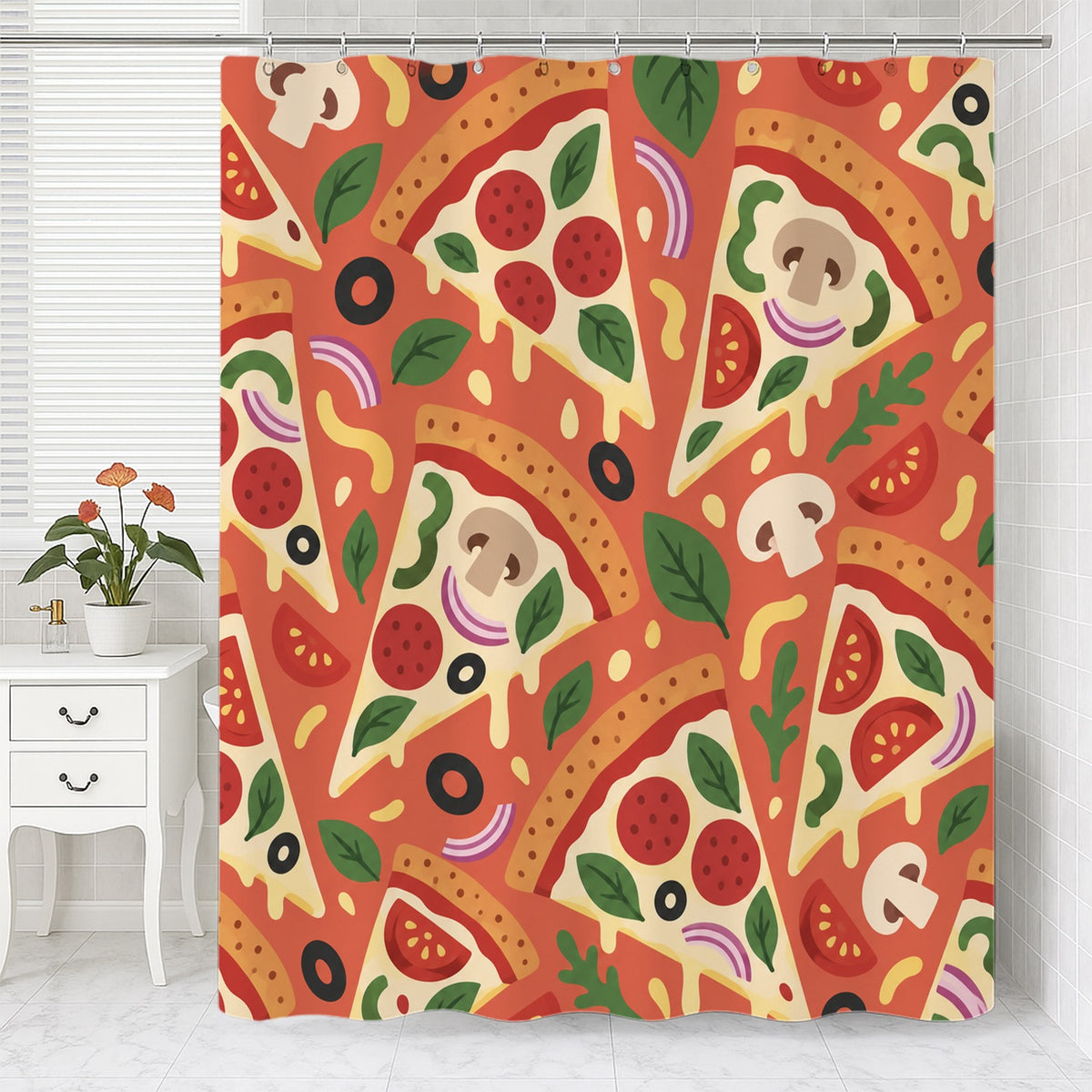 Feblilac Pizza Slice Shower Curtain