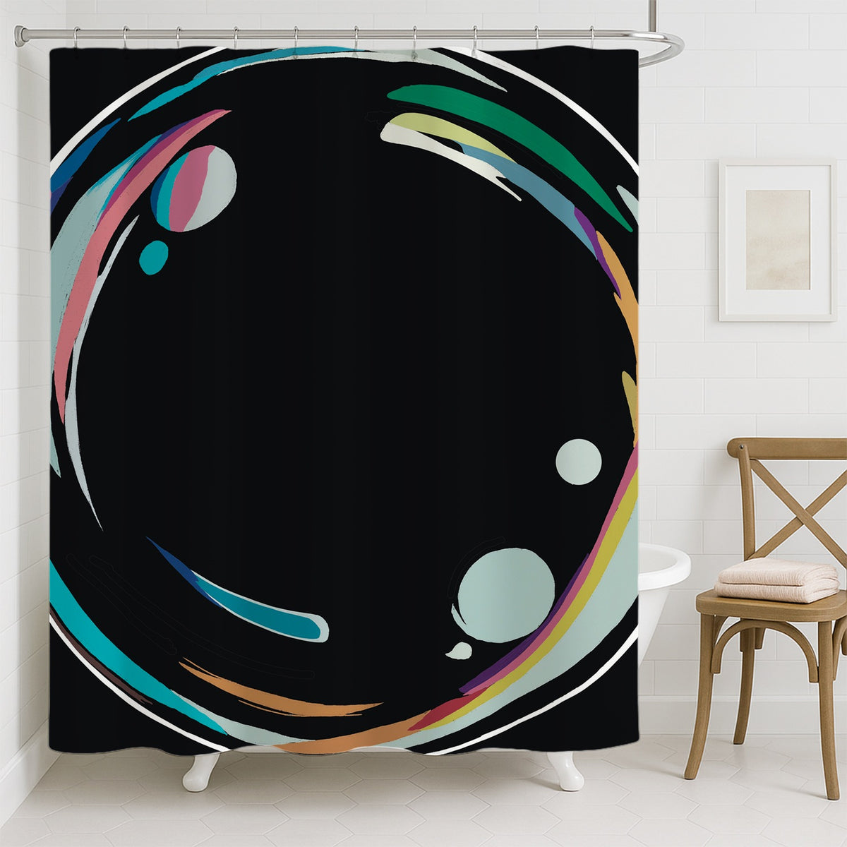 Feblilac Black Ground Clear Bubbles Shower Curtain
