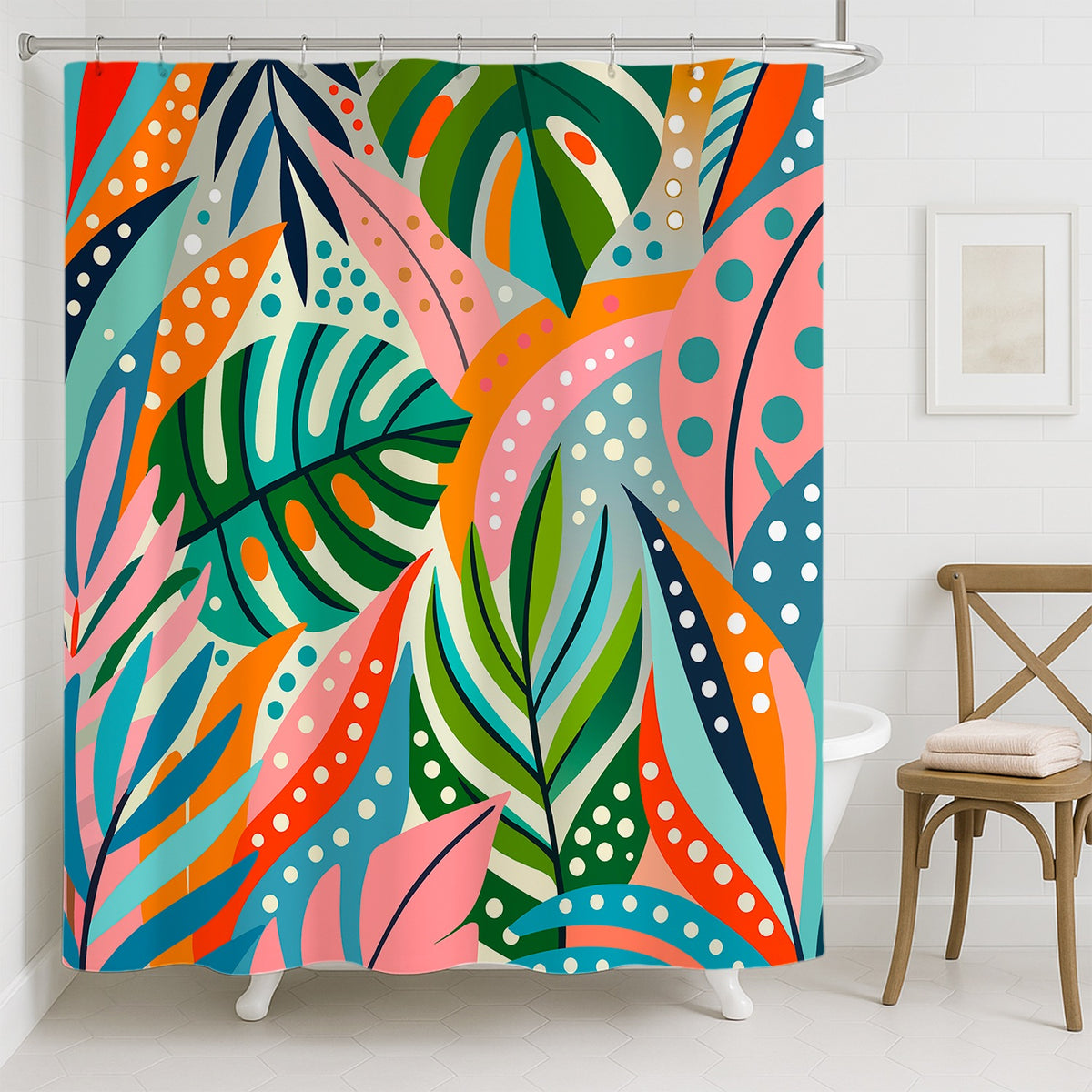 Feblilac Colorful Tropical Leaves Shower Curtain