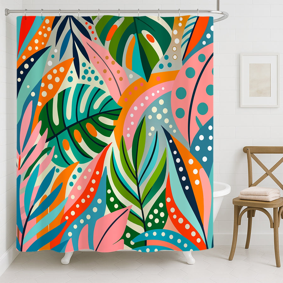 Feblilac Colorful Tropical Leaves Shower Curtain
