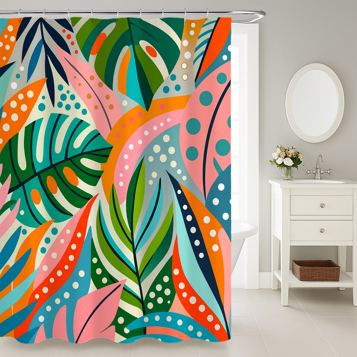 Feblilac Colorful Tropical Leaves Shower Curtain