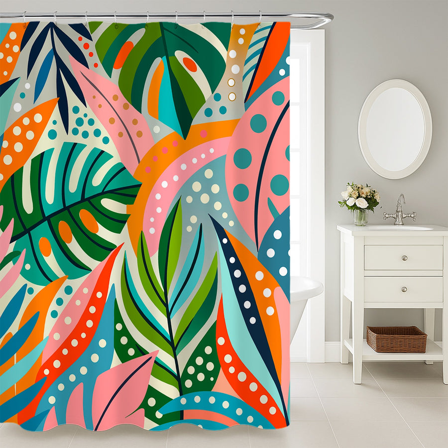 Feblilac Colorful Tropical Leaves Shower Curtain