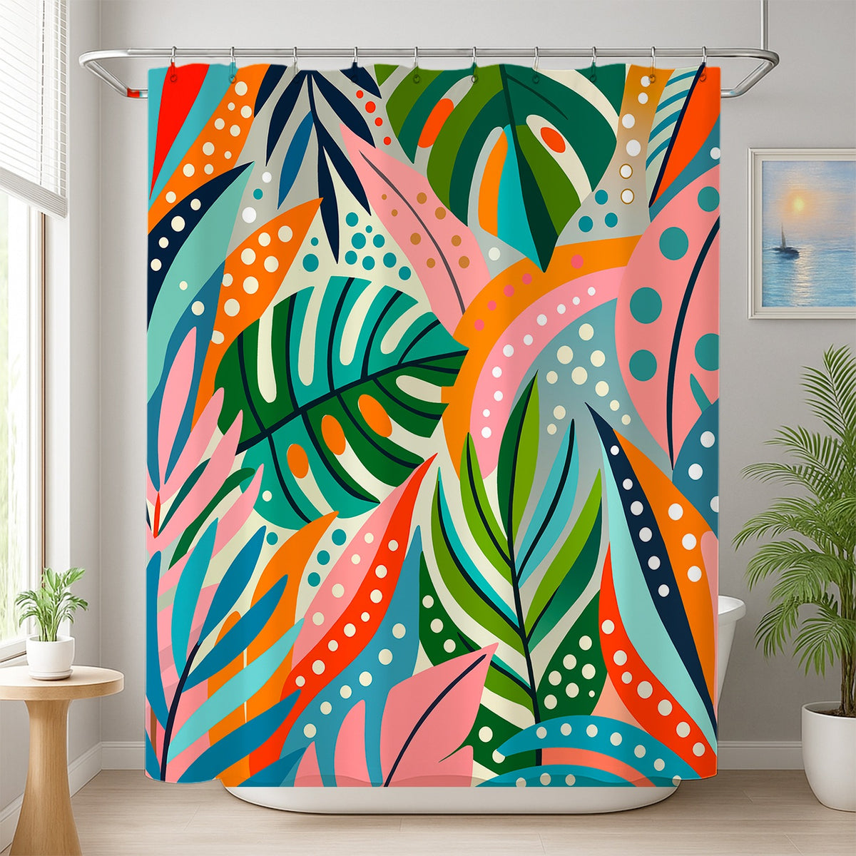 Feblilac Colorful Tropical Leaves Shower Curtain