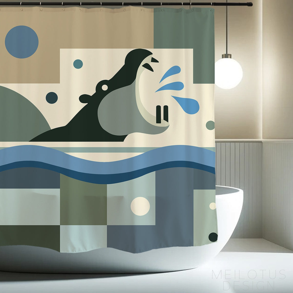 Feblilac Hippo in the Water Shower Curtain