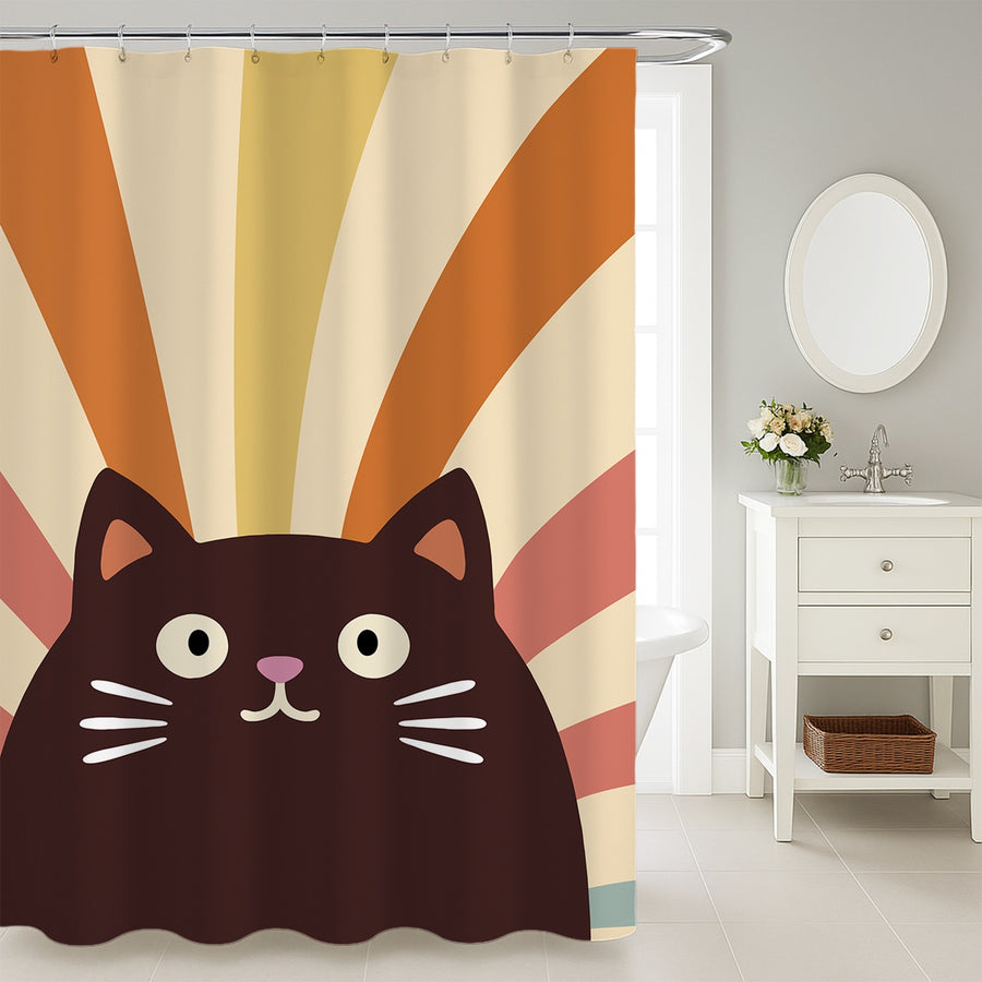 Feblilac Rainbow Black Cat Shower Curtain
