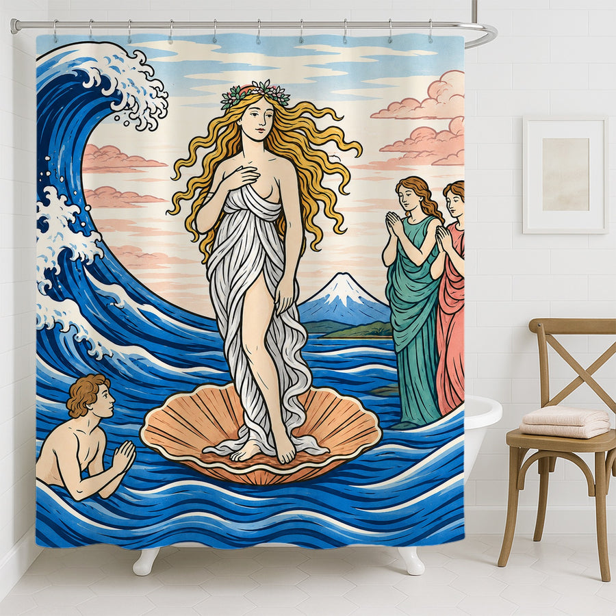 Feblilac Venus and Waves Shower Curtain