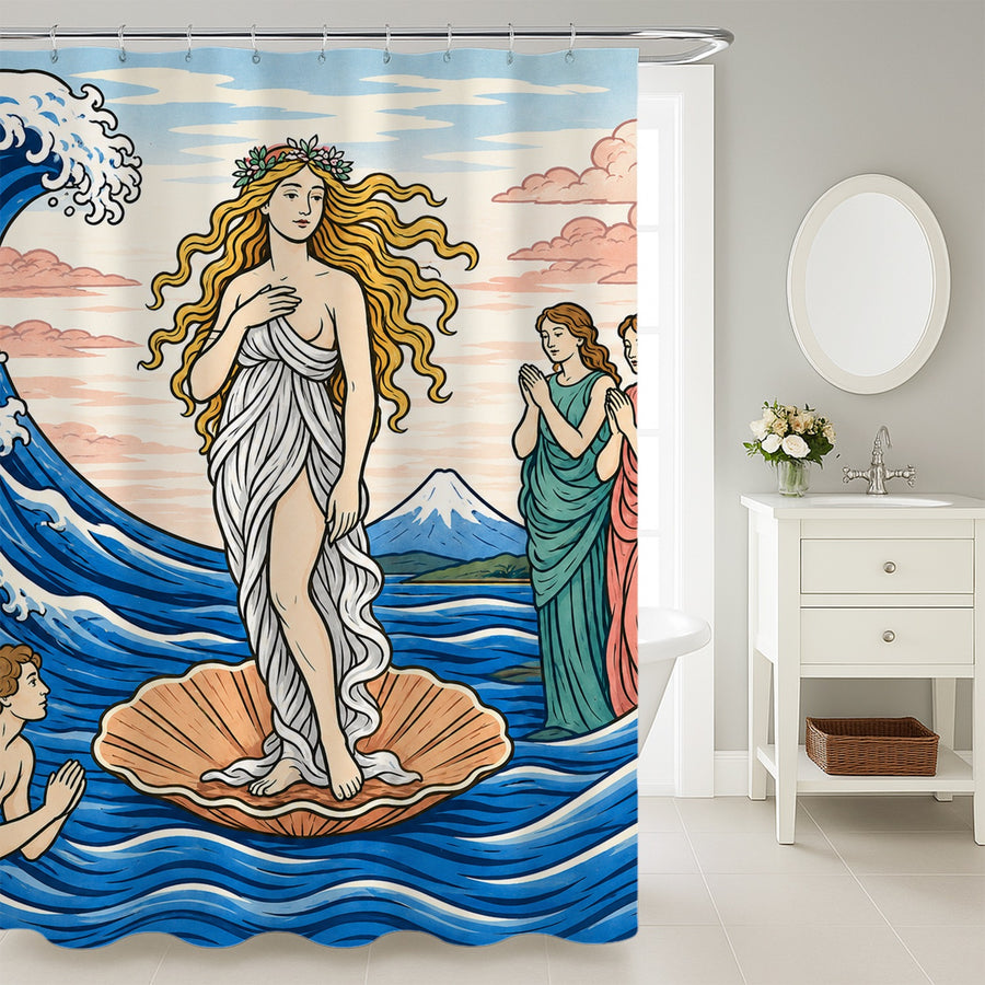 Feblilac Venus and Waves Shower Curtain
