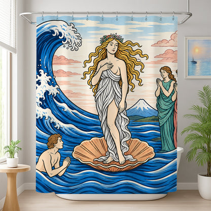 Feblilac Venus and Waves Shower Curtain