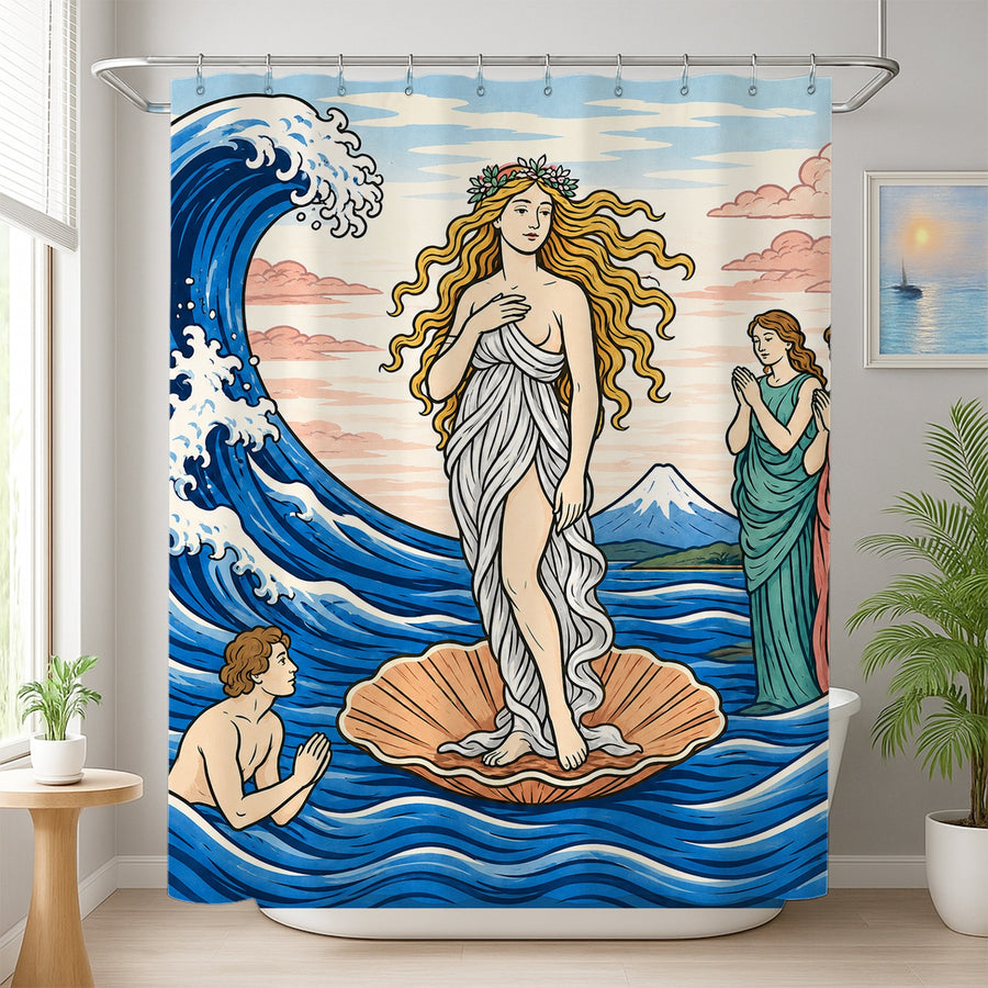 Feblilac Venus and Waves Shower Curtain