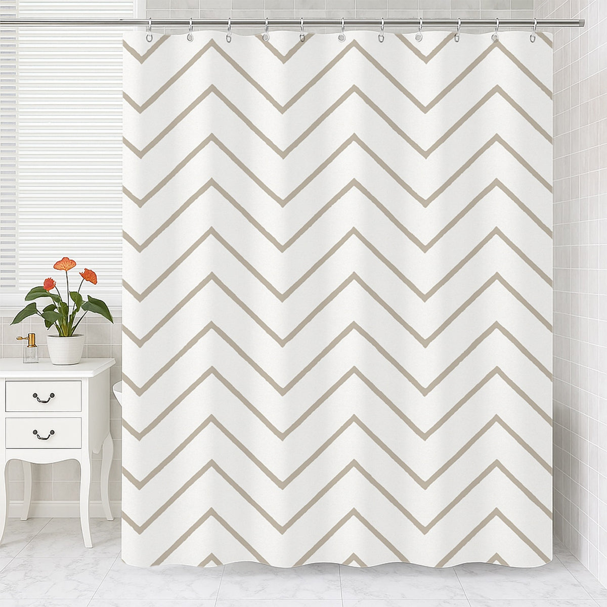 Feblilac Grey Chevron Geometry Shower Curtain