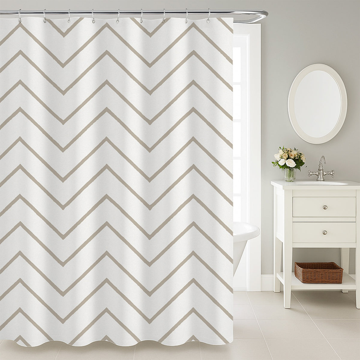 Feblilac Grey Chevron Geometry Shower Curtain