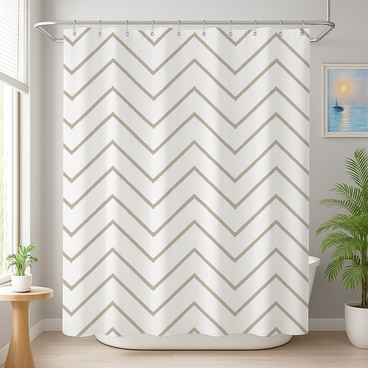 Feblilac Grey Chevron Geometry Shower Curtain