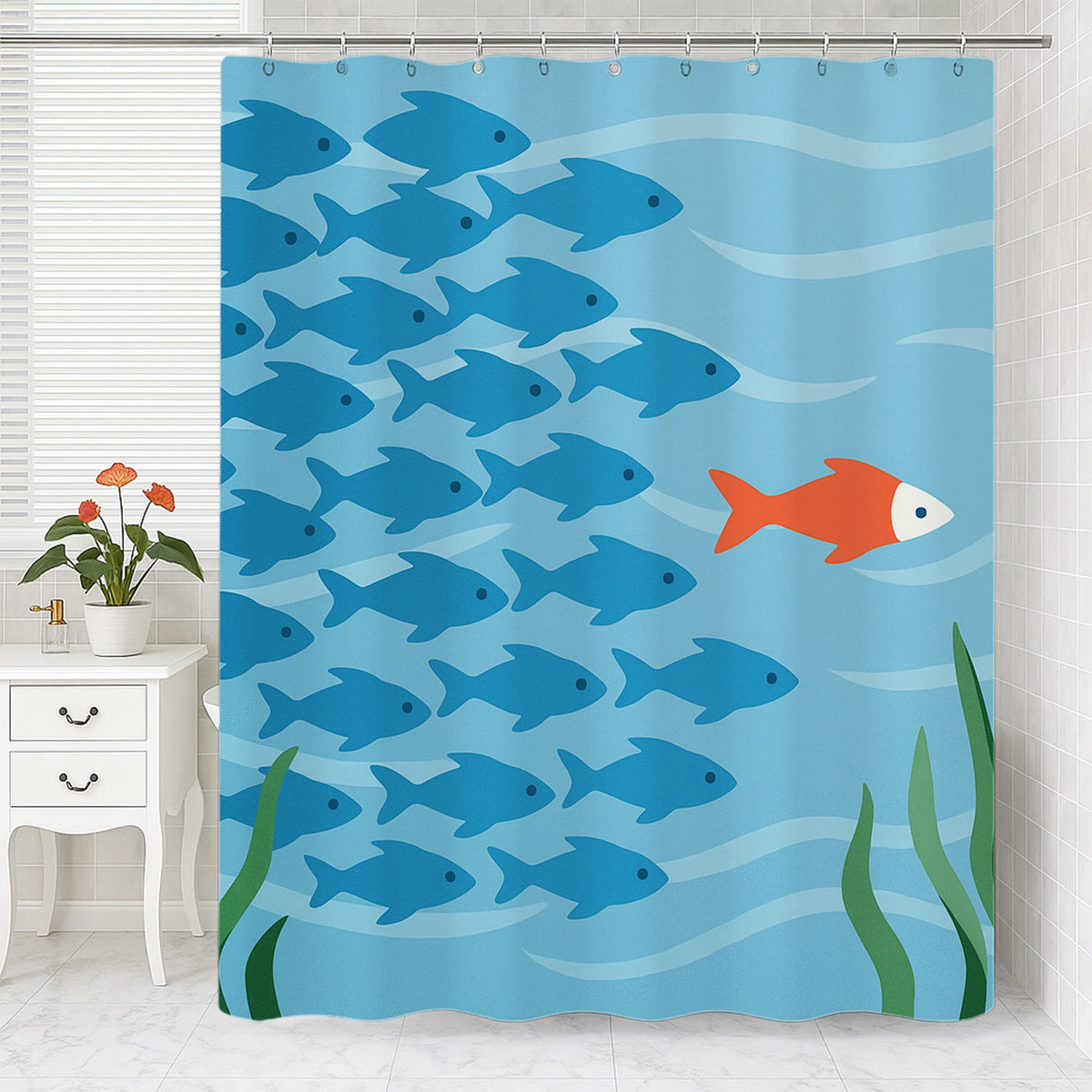 Feblilac Undersea Fish School Shower Curtain