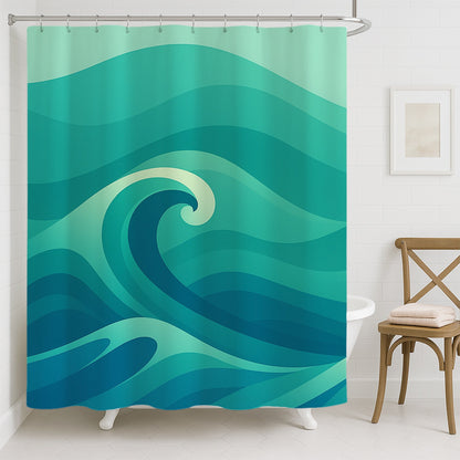 Feblilac Green Waves Shower Curtain