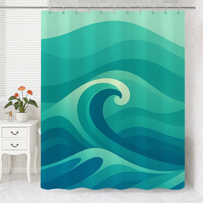 Feblilac Green Waves Shower Curtain