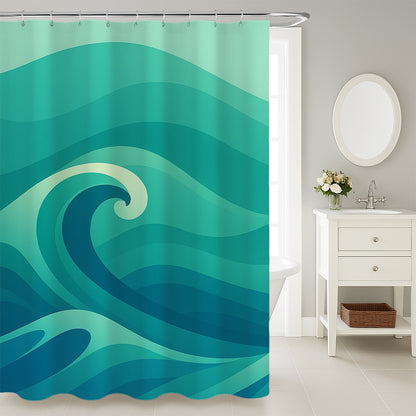 Feblilac Green Waves Shower Curtain