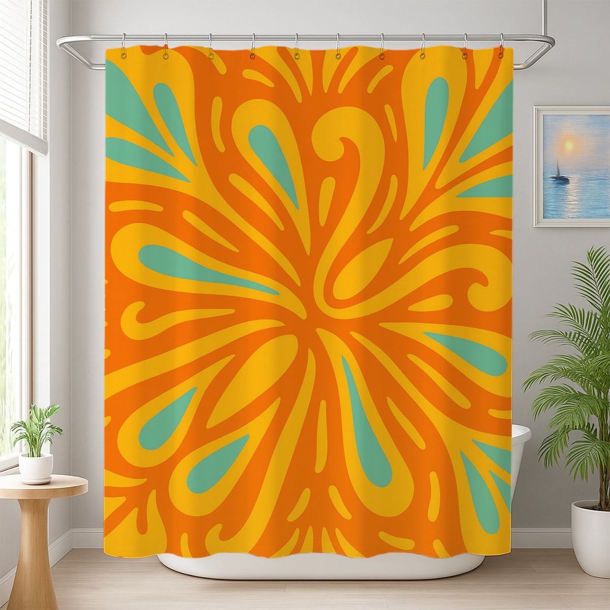 Feblilac Orange and Yellow Summer Flowers Shower Curtain