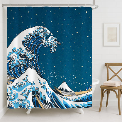 Feblilac Great Wave and Starry Sky Shower Curtain