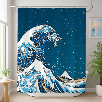 Feblilac Great Wave and Starry Sky Shower Curtain