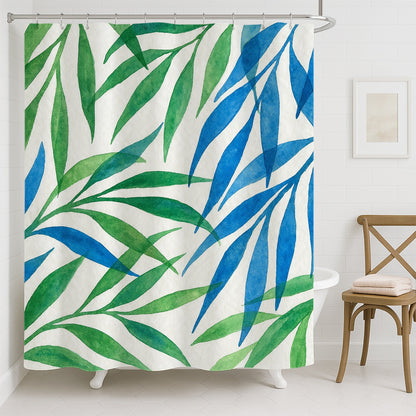 Feblilac Blue and Green Willow Leaves Shower Curtain