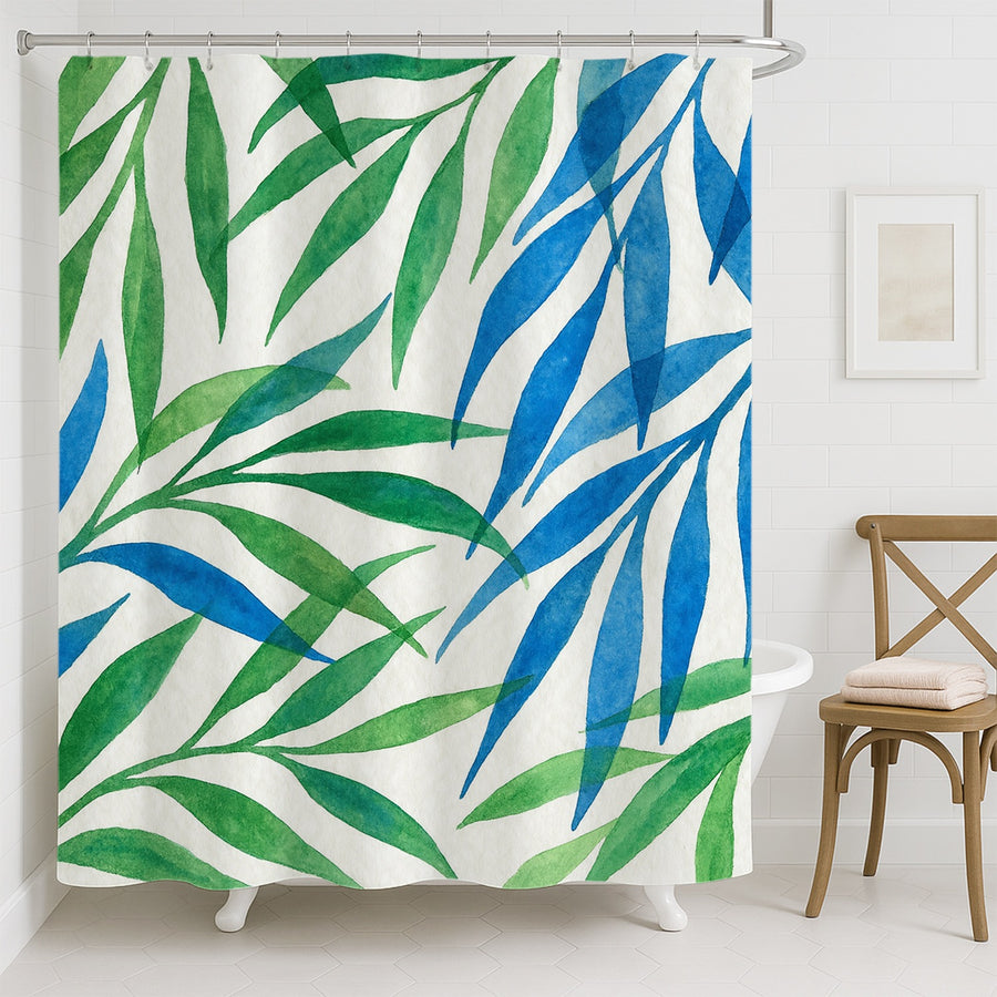 Feblilac Blue and Green Willow Leaves Shower Curtain