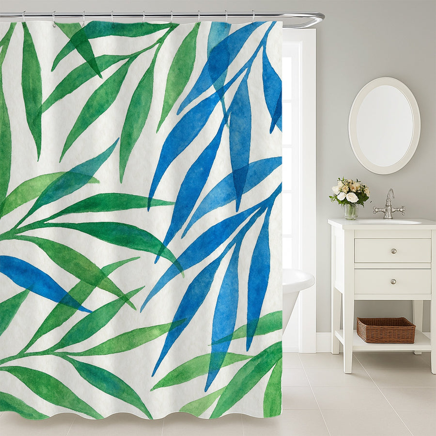 Feblilac Blue and Green Willow Leaves Shower Curtain