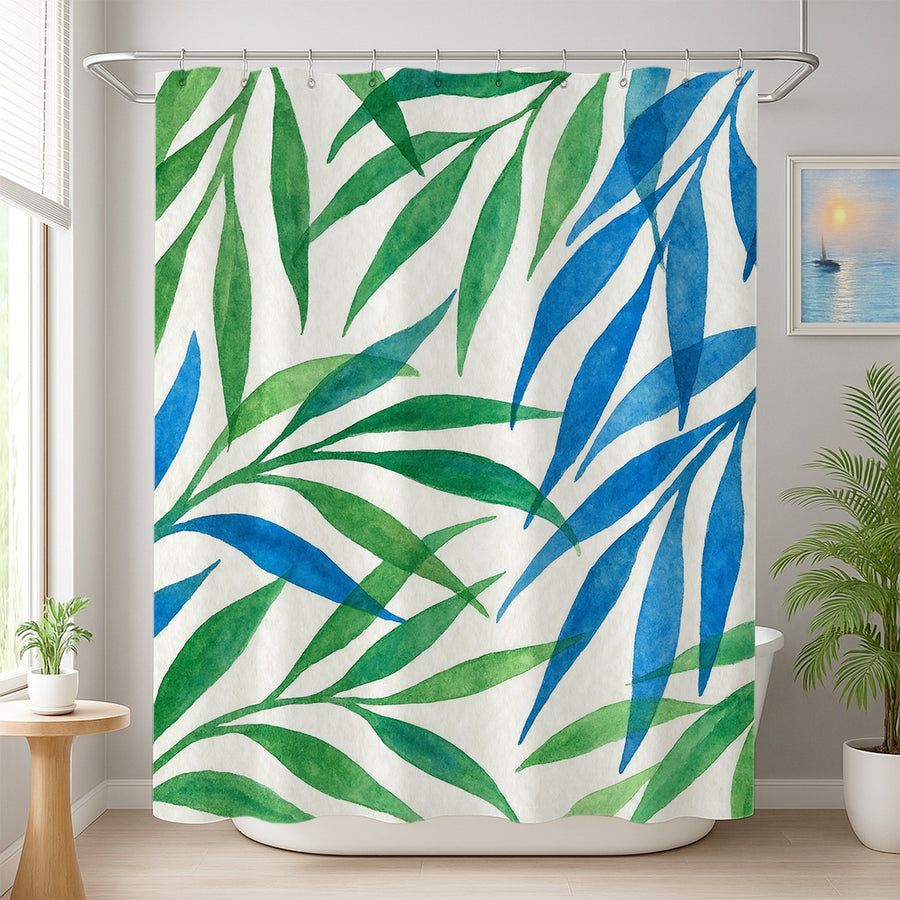 Feblilac Blue and Green Willow Leaves Shower Curtain