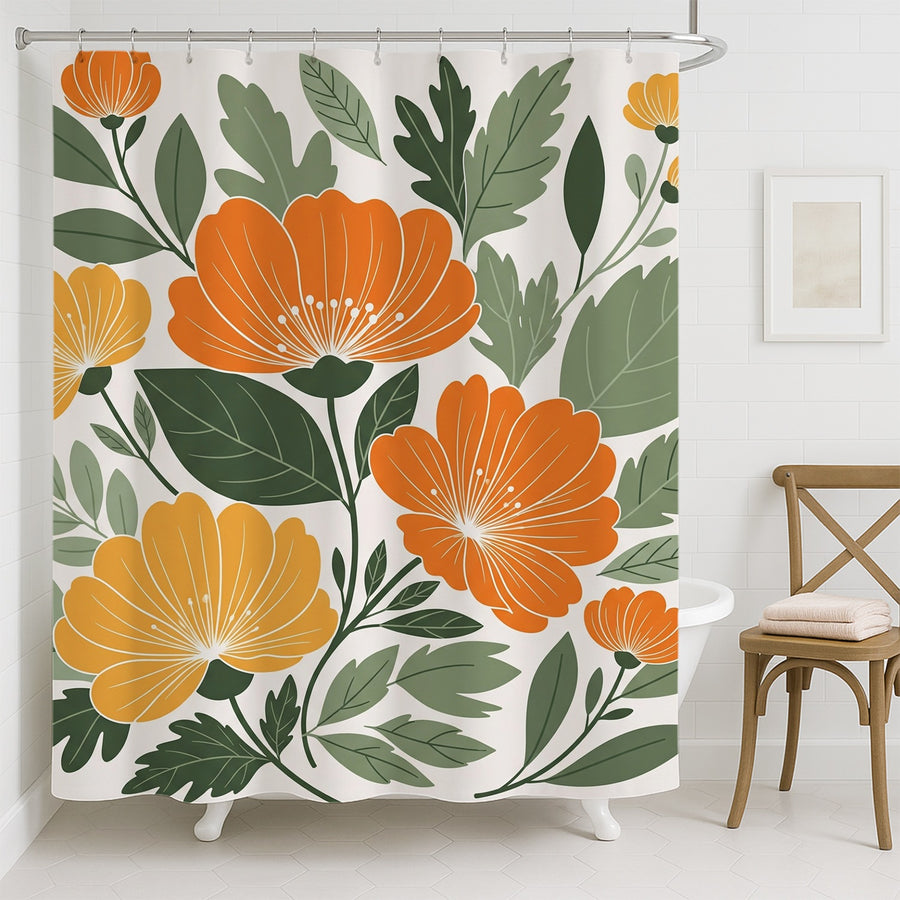 Feblilac Peony Illustration Shower Curtain