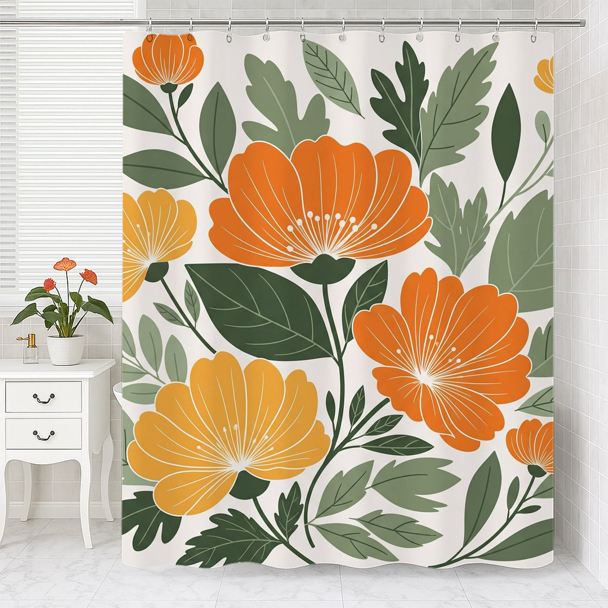 Feblilac Peony Illustration Shower Curtain