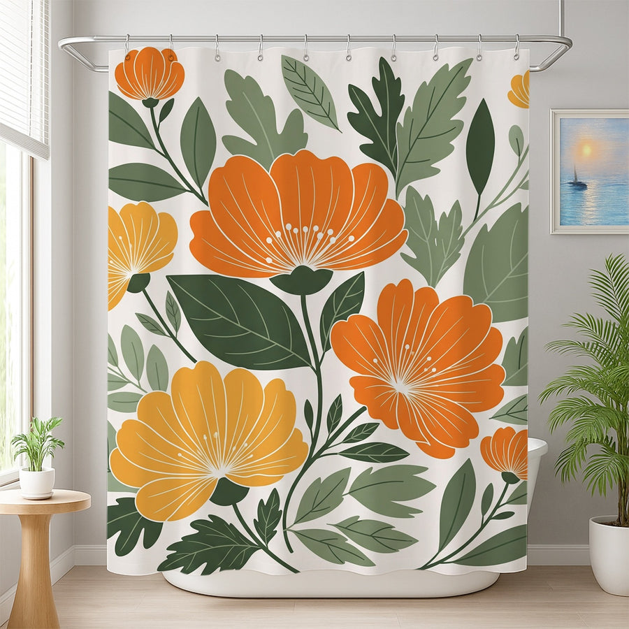 Feblilac Peony Illustration Shower Curtain