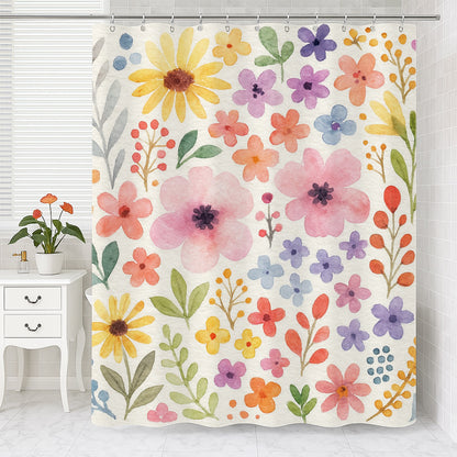 Feblilac Watercolor Flowers and Leaves Shower Curtain