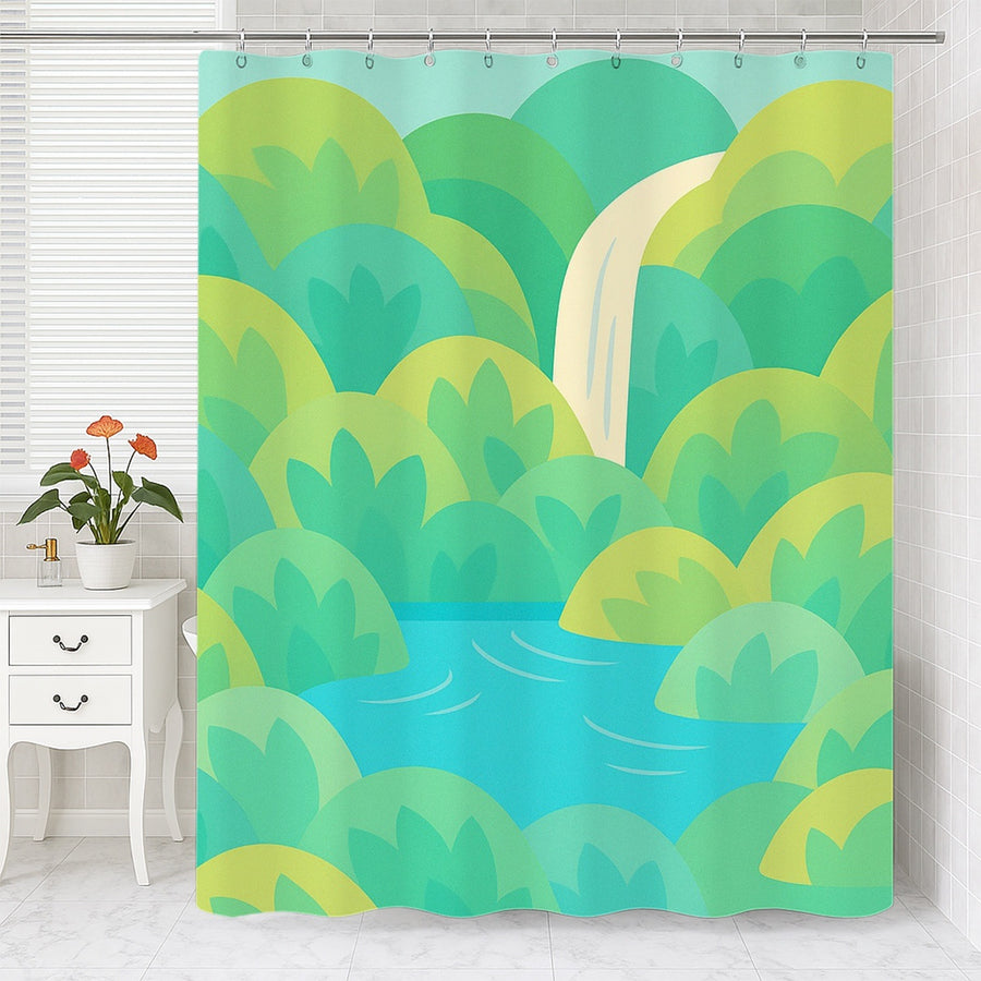 Feblilac Forest Waterfall Shower Curtain