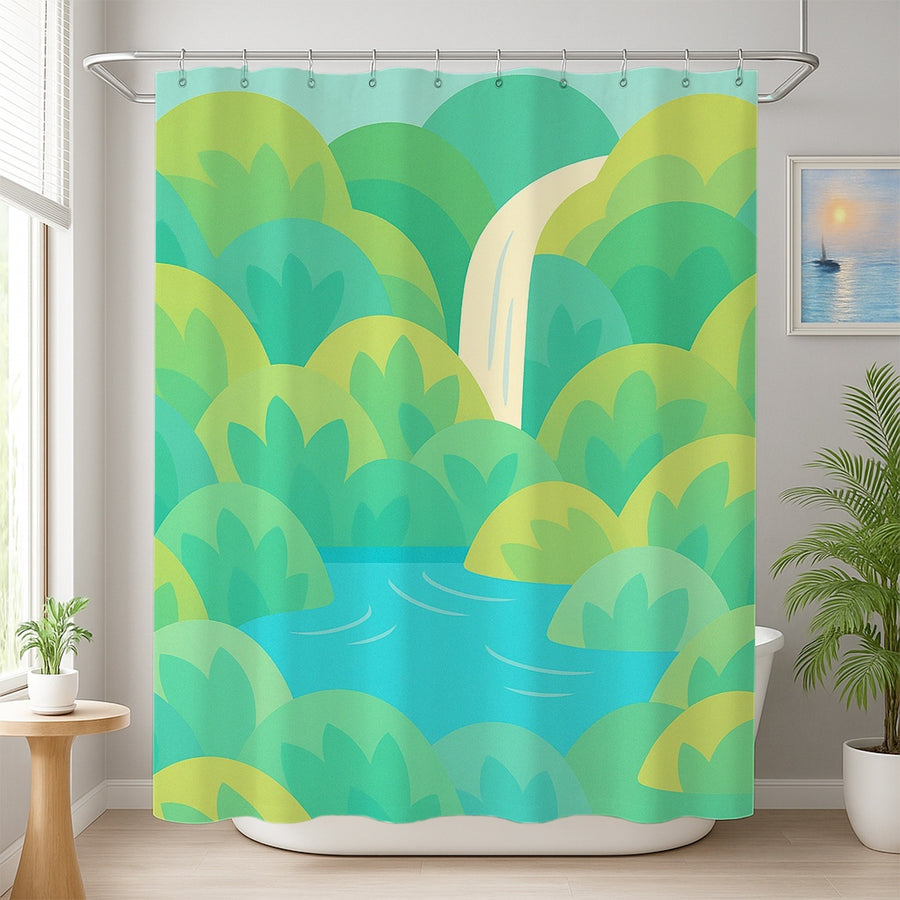 Feblilac Forest Waterfall Shower Curtain