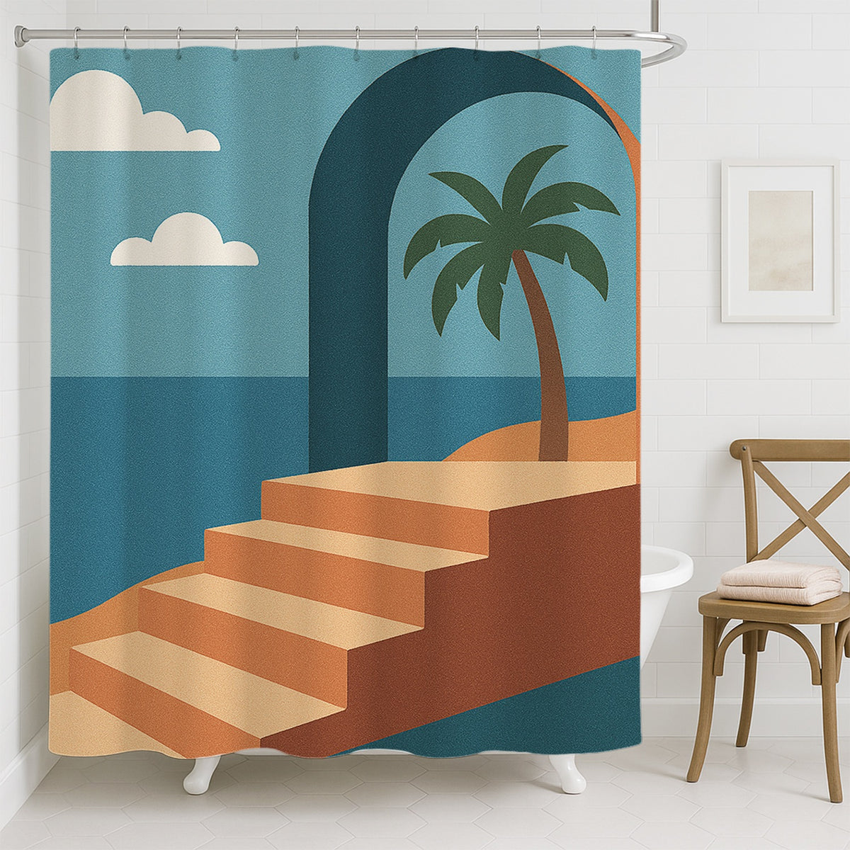 Feblilac Blue Sky Stairway Sea Breeze Shower Curtain