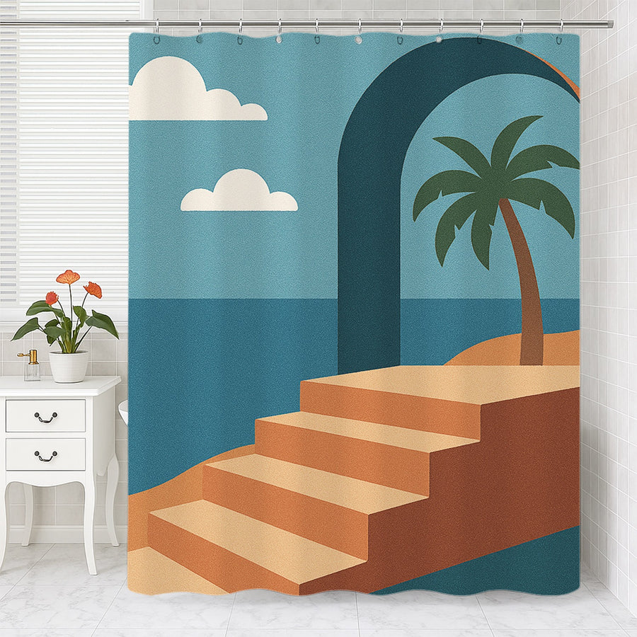 Feblilac Blue Sky Stairway Sea Breeze Shower Curtain