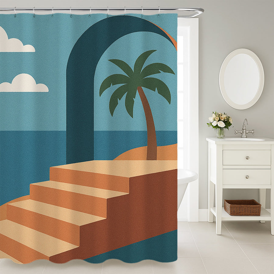 Feblilac Blue Sky Stairway Sea Breeze Shower Curtain