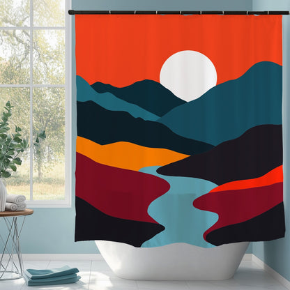 Feblilac Orange Mountains and River Shower Curtain