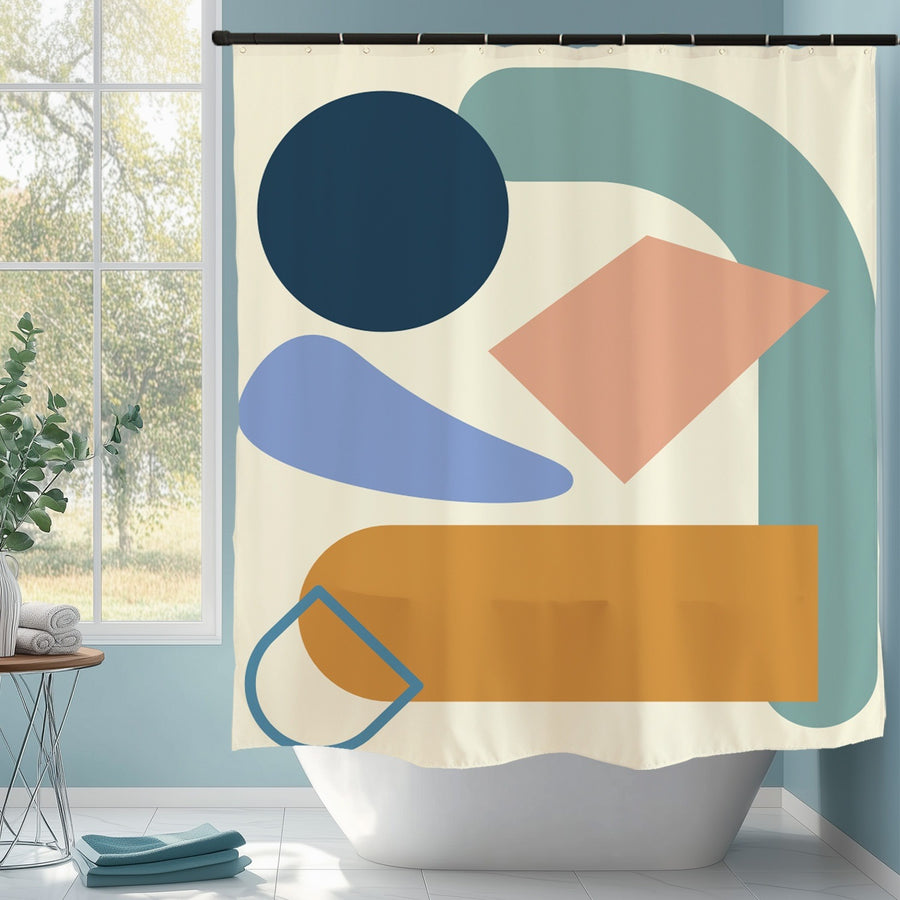 Feblilac Blue and Orange Abstract Blocks Shower Curtain