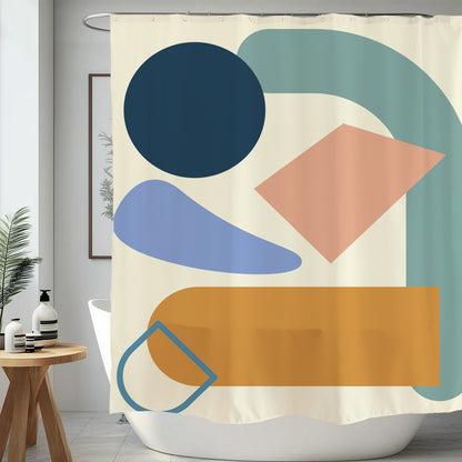 Feblilac Blue and Orange Abstract Blocks Shower Curtain