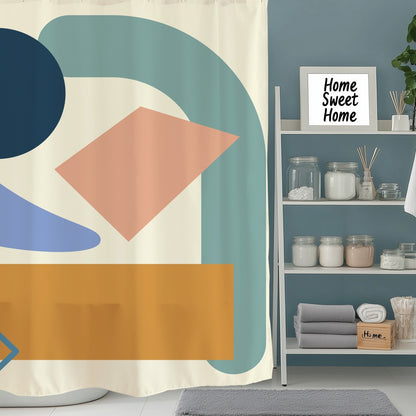 Feblilac Blue and Orange Abstract Blocks Shower Curtain