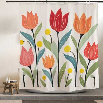 Feblilac Tulips Off-white Background Shower Curtain with Hooks