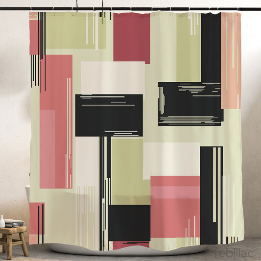 Feblilac Colorful Abstract Blocks Shower Curtain with Hook