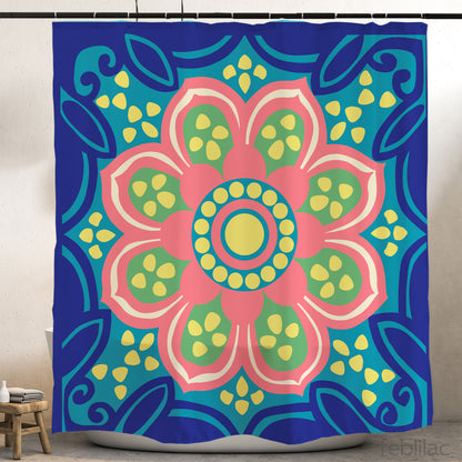 Feblilac Bohemian Lotus Shower Curtain with Hooks