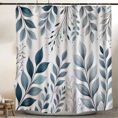 Feblilac Blue Leaf Shower Curtain with Hooks