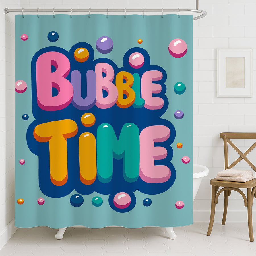 Bubble Time Colorful Typography Shower Curtain