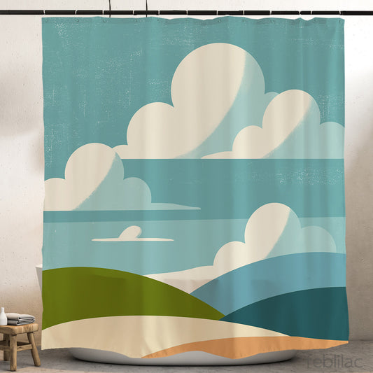Feblilac Big Blue Sky and White Clouds Shower Curtain with Hook
