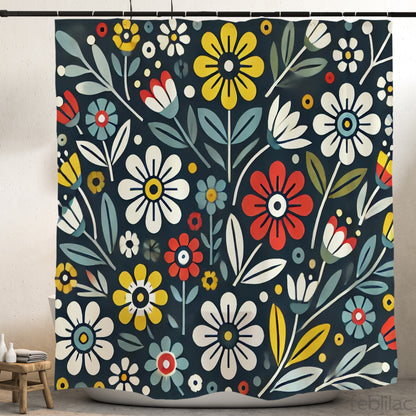 Feblilac Dark Background Flowers Shower Curtain with Hooks