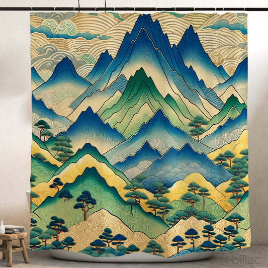 Feblilac Japanese Mountains Shower Curtain with Hooks