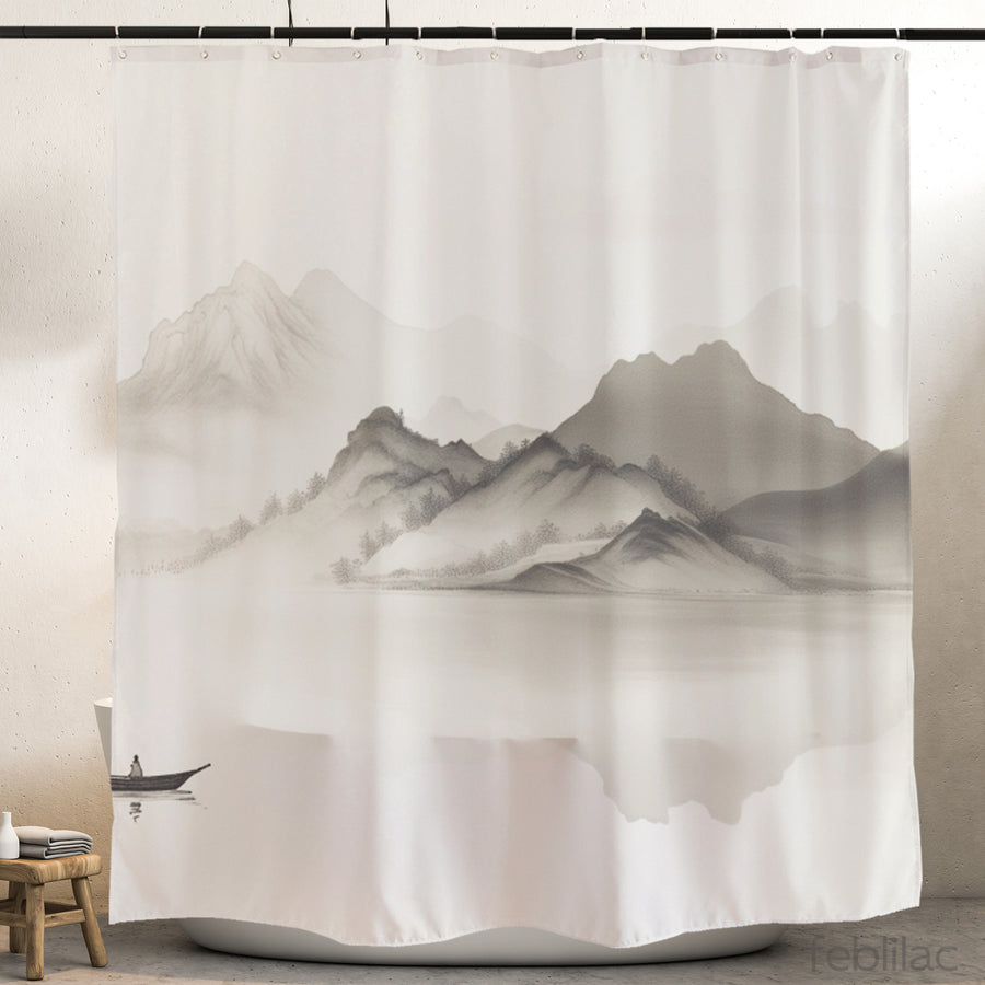 Feblilac Boat Landscape Shower Curtain with Hook